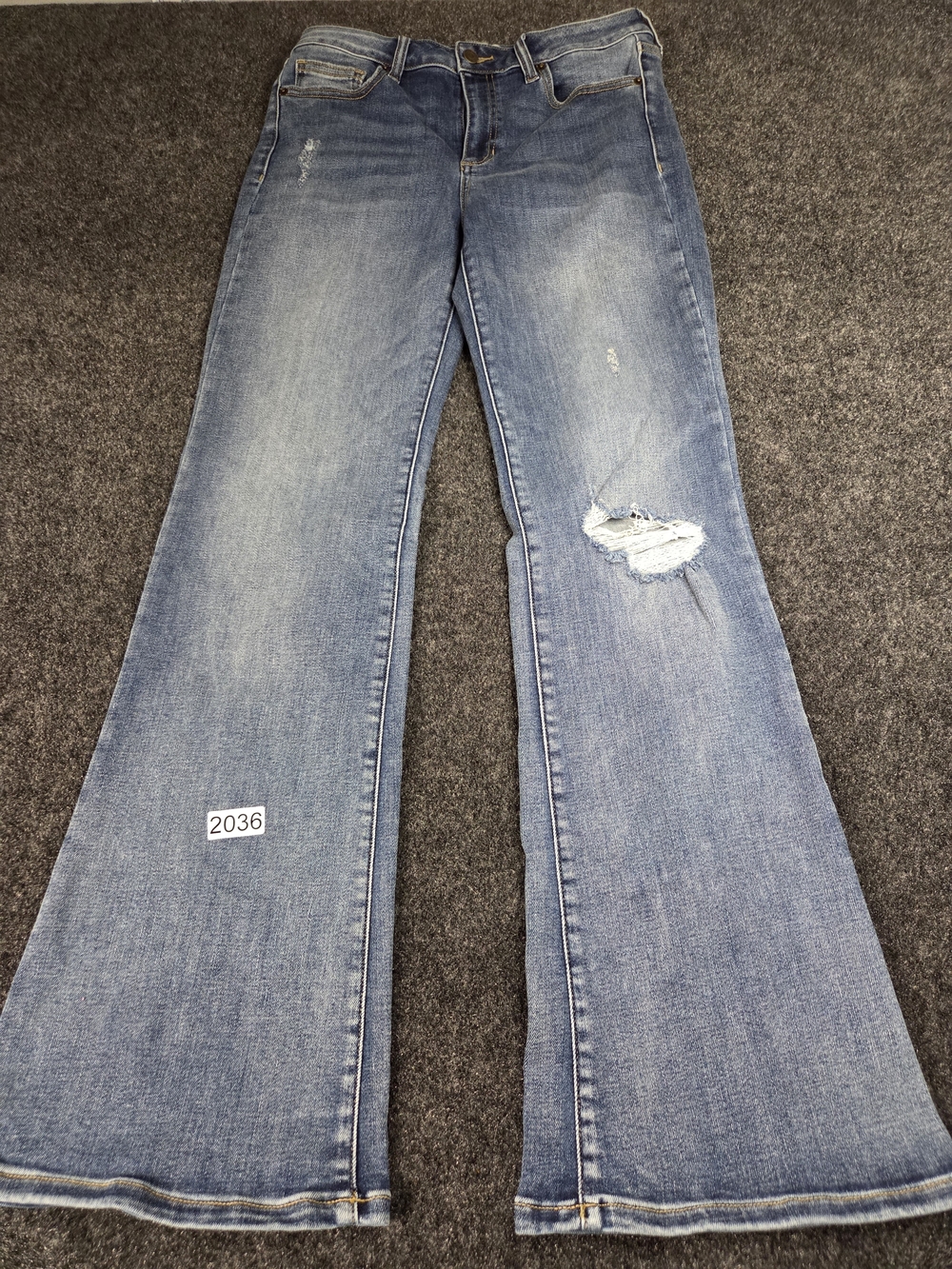 Sneak Peek Jeans Womens 29 High Rise Flare Wide Leg Distressed Light Wash Denim